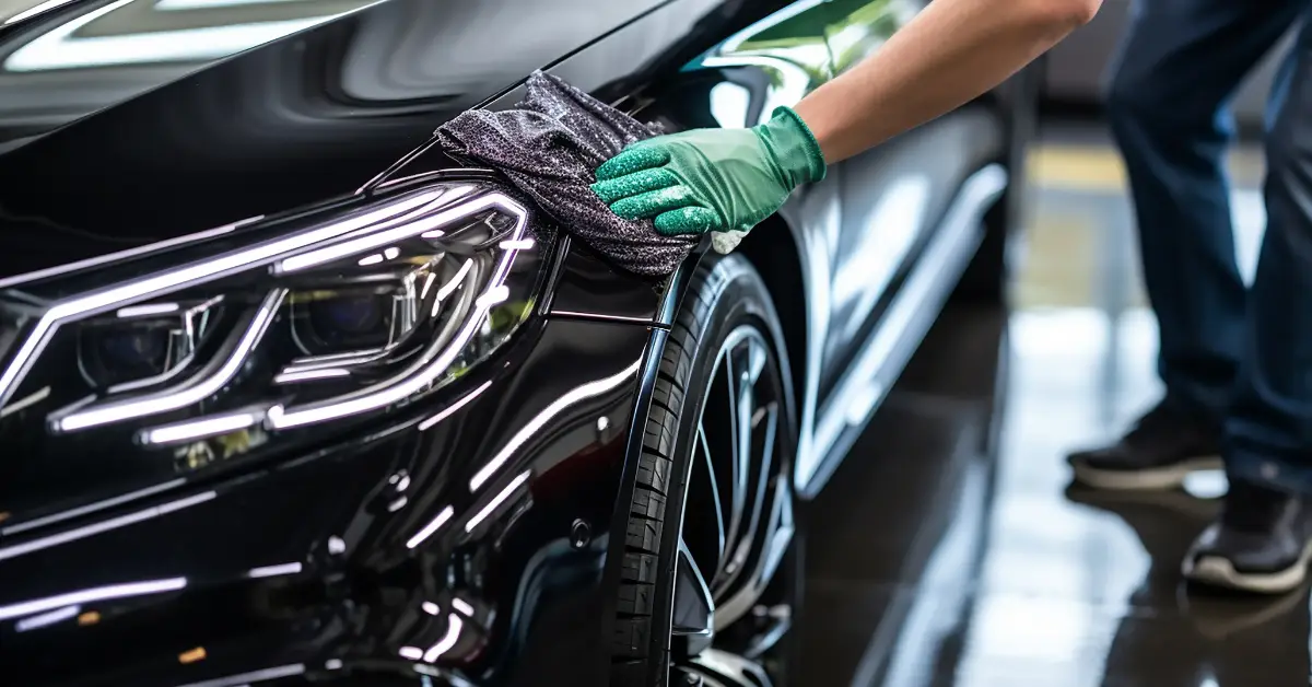 Person polishing shiny car