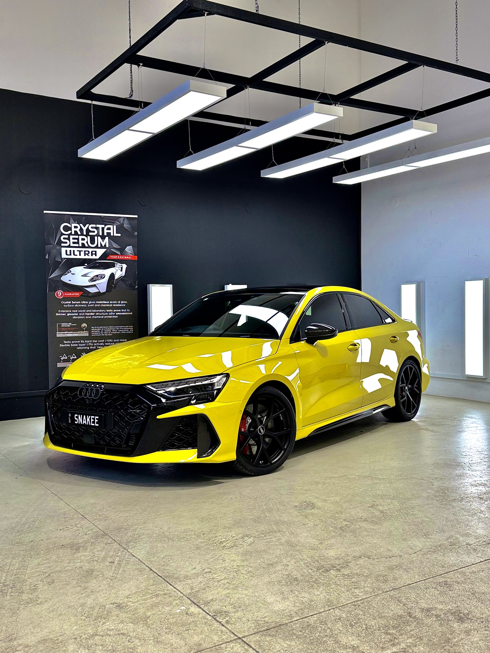 Audi RS3 Python Yellow — featured in the Gtechniq 2025 global calendar · Quantum Detail Sunshine Coast
